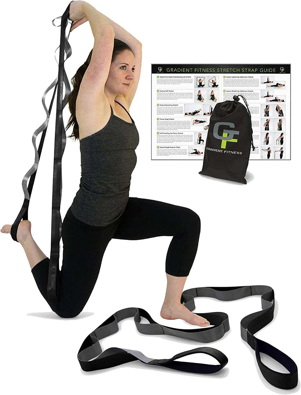 Gradient Fitness Stretching Strap for Physical Therapy, 12 Multi-Loop Stretch Strap 1.5" W X 8' L, Neoprene Handles, Physical Therapy Equipment, Yoga Straps for Stretching, Leg Stretcher.