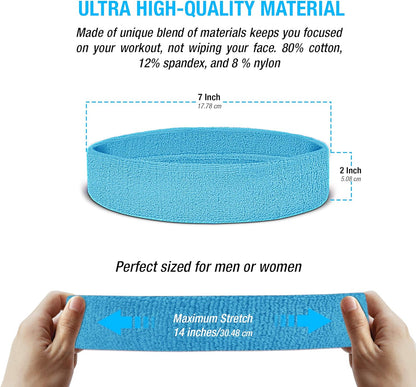 Suddora Workout Headband for Men and Women, Moisture-Wicking Athletic Sweatband, Lightweight Cotton Terry Cloth Bands for Basketball, Tennis, Football, Gym, Running, Cosplay & Costumes