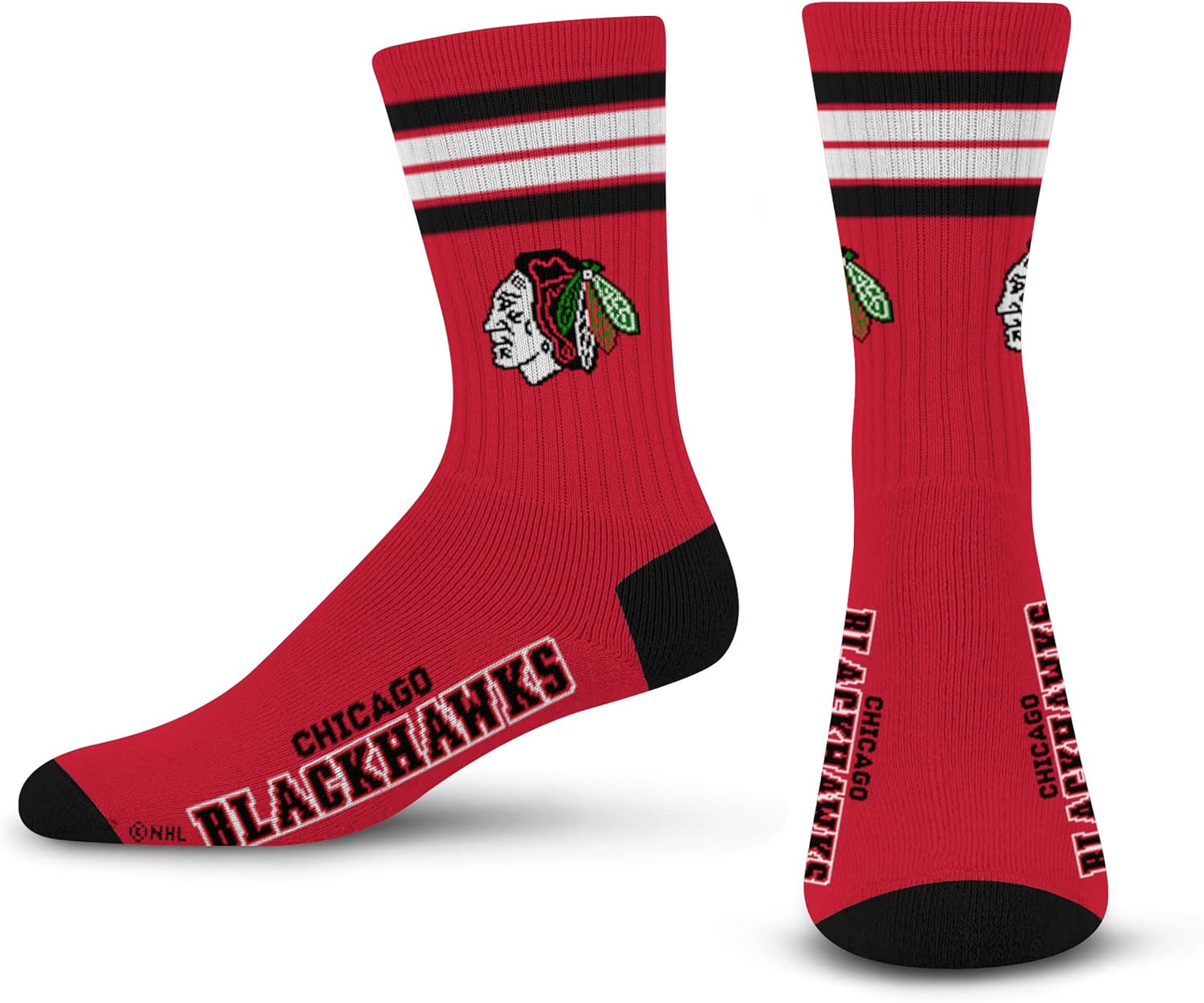 For Bare Feet Chicago Blackhawks Adult Stripe Deuce Sock - Red,