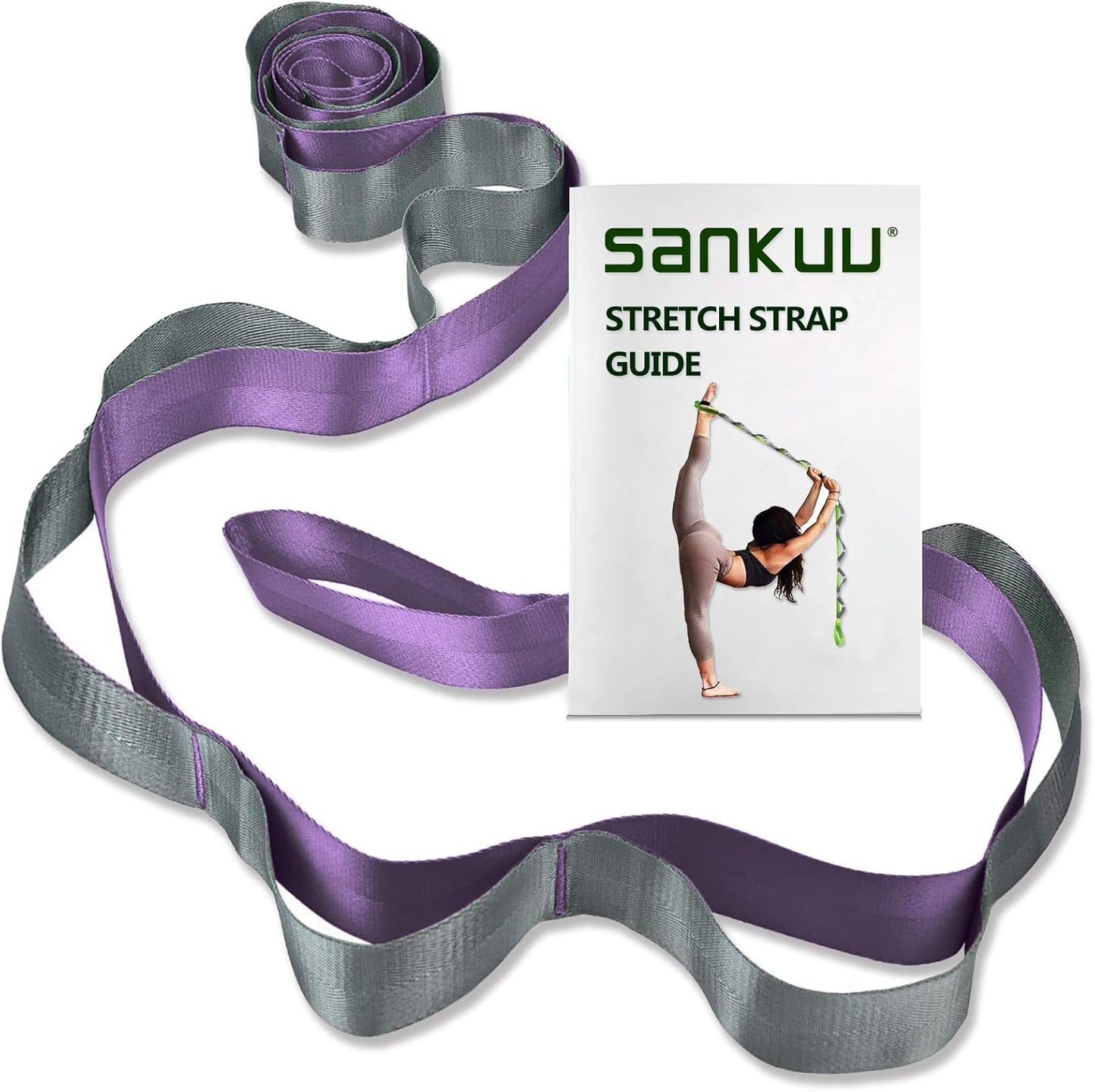 SANKUU Yoga Straps Stretching Strap with 12 Loops Workout Poster, Straps for Stretching Physical Therapy Equipment Long Stretch Out Bands for Exercise, Pilates and Gymnastics for Women Men