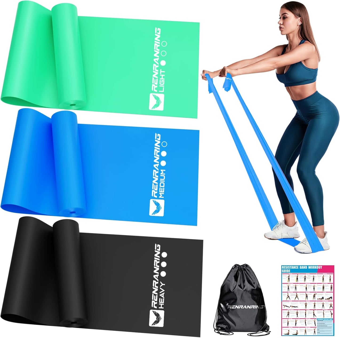 Resistance Bands for Working Out, Exercise Bands for Physical Therapy, Stretch, Recovery, Pilates, Rehab, Strength Training and Yoga Starter Set