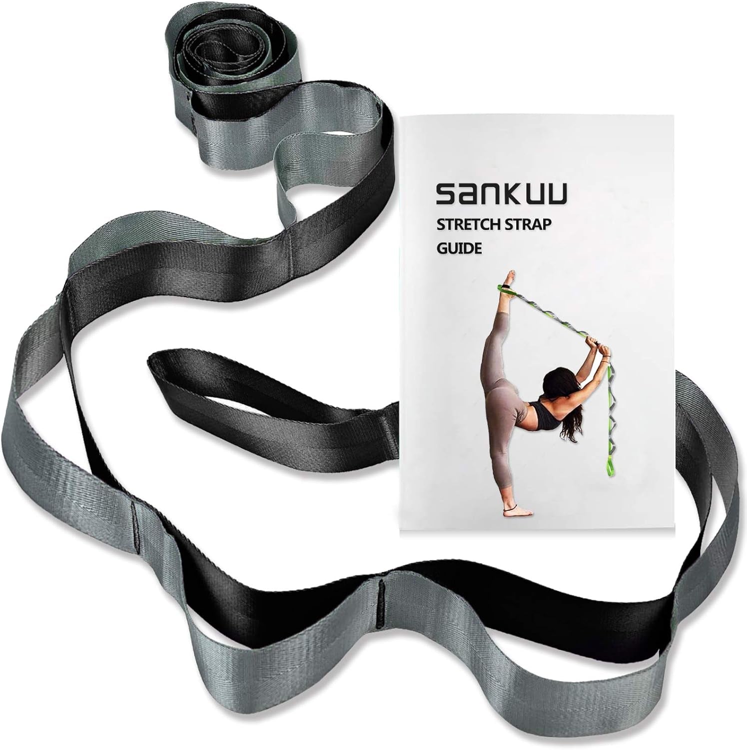 SANKUU Yoga Straps Stretching Strap with 12 Loops Workout Poster, Straps for Stretching Physical Therapy Equipment Long Stretch Out Bands for Exercise, Pilates and Gymnastics for Women Men