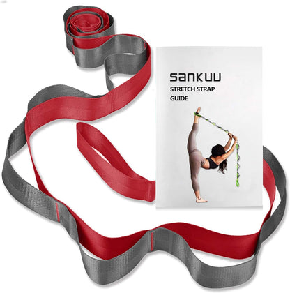 SANKUU Yoga Straps Stretching Strap with 12 Loops Workout Poster, Straps for Stretching Physical Therapy Equipment Long Stretch Out Bands for Exercise, Pilates and Gymnastics for Women Men