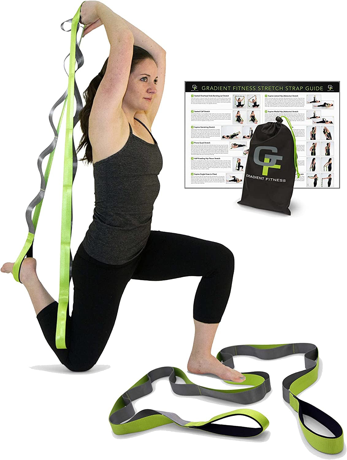 Gradient Fitness Stretching Strap for Physical Therapy, 12 Multi-Loop Stretch Strap 1.5" W X 8' L, Neoprene Handles, Physical Therapy Equipment, Yoga Straps for Stretching, Leg Stretcher.