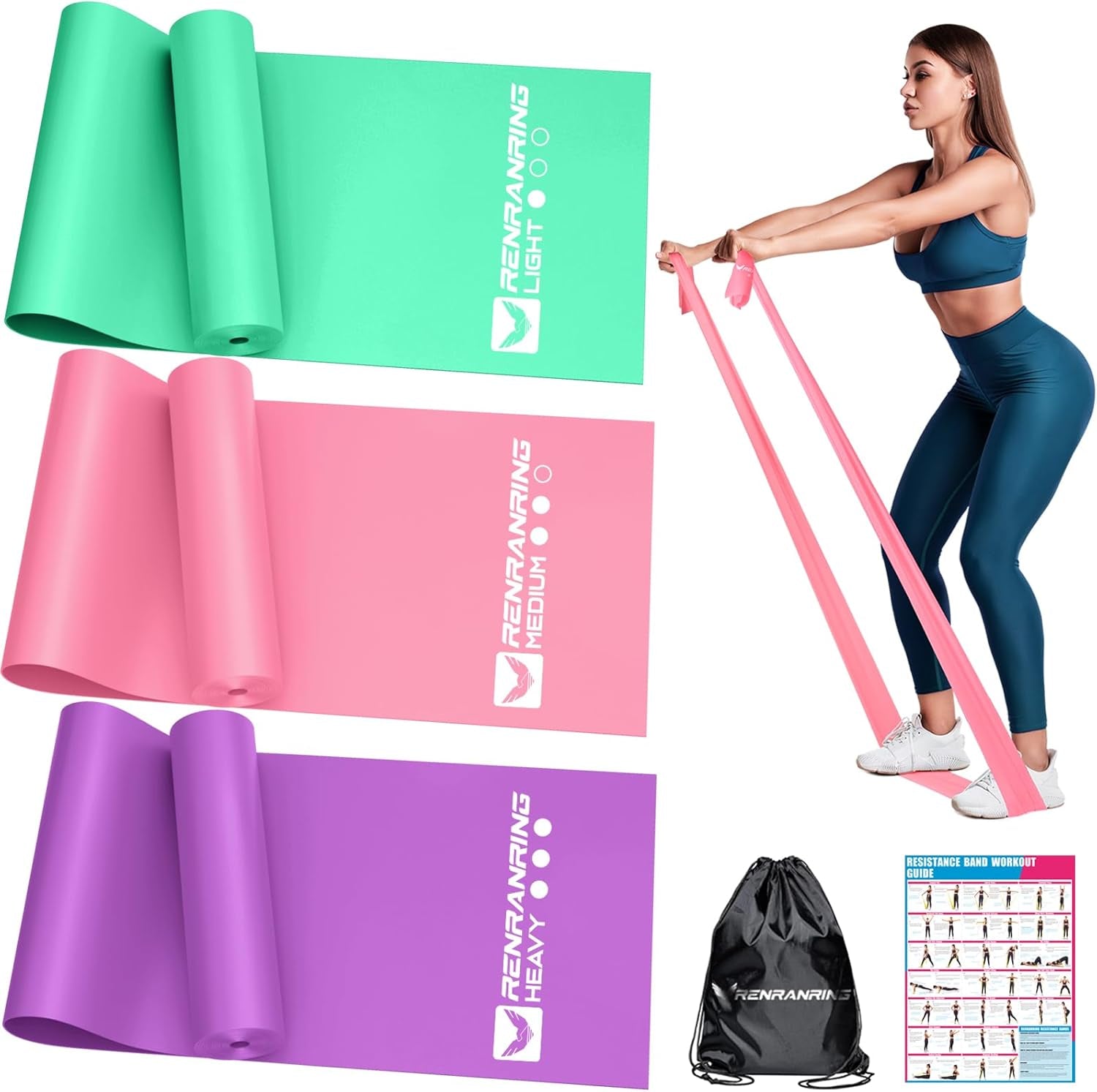 Resistance Bands for Working Out, Exercise Bands for Physical Therapy, Stretch, Recovery, Pilates, Rehab, Strength Training and Yoga Starter Set