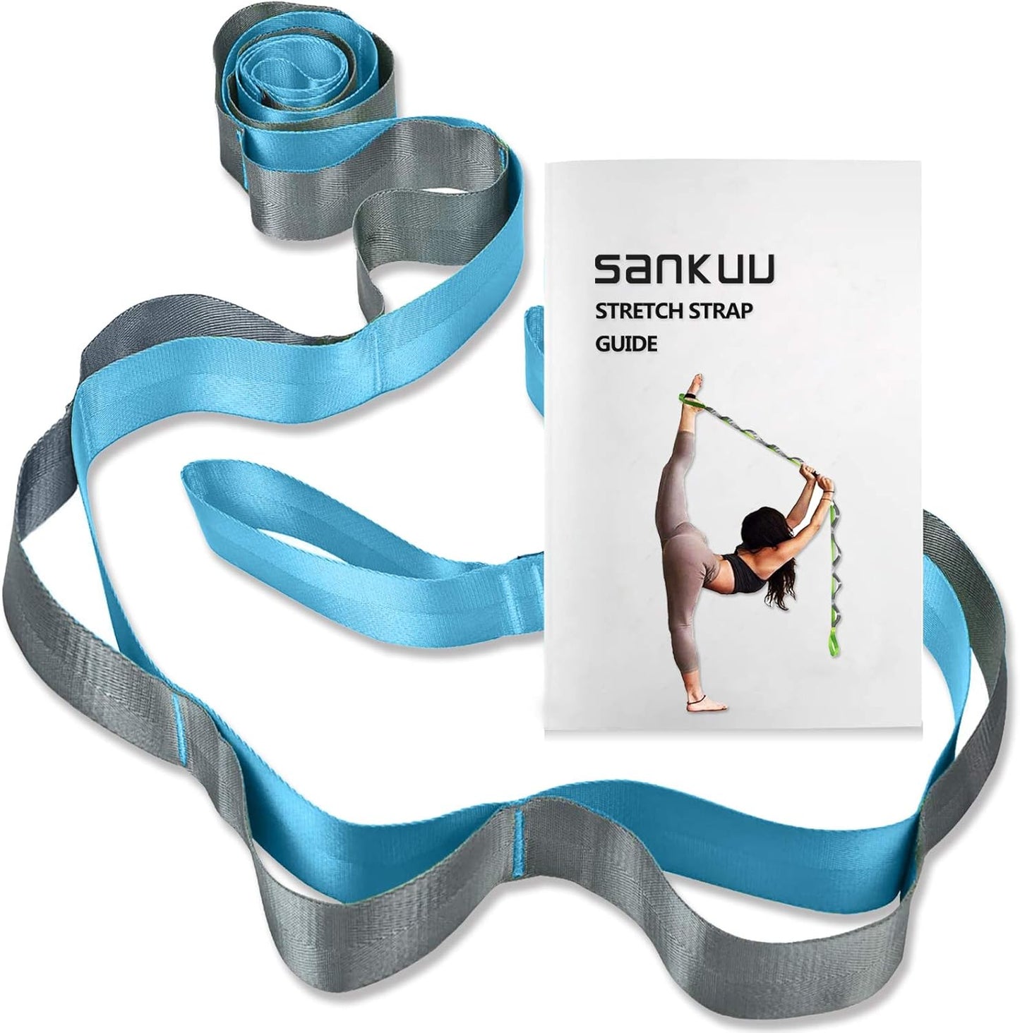 SANKUU Yoga Straps Stretching Strap with 12 Loops Workout Poster, Straps for Stretching Physical Therapy Equipment Long Stretch Out Bands for Exercise, Pilates and Gymnastics for Women Men