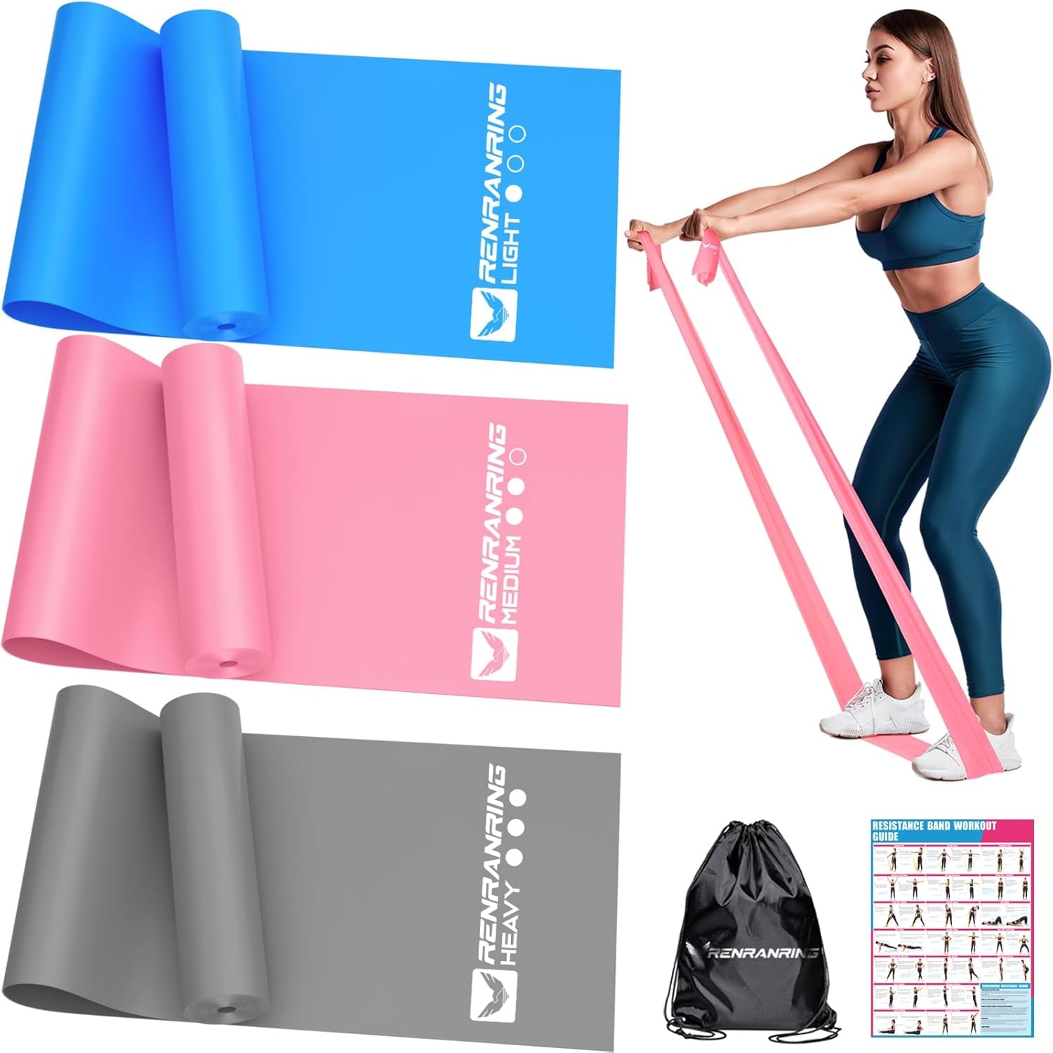 Resistance Bands for Working Out, Exercise Bands for Physical Therapy, Stretch, Recovery, Pilates, Rehab, Strength Training and Yoga Starter Set